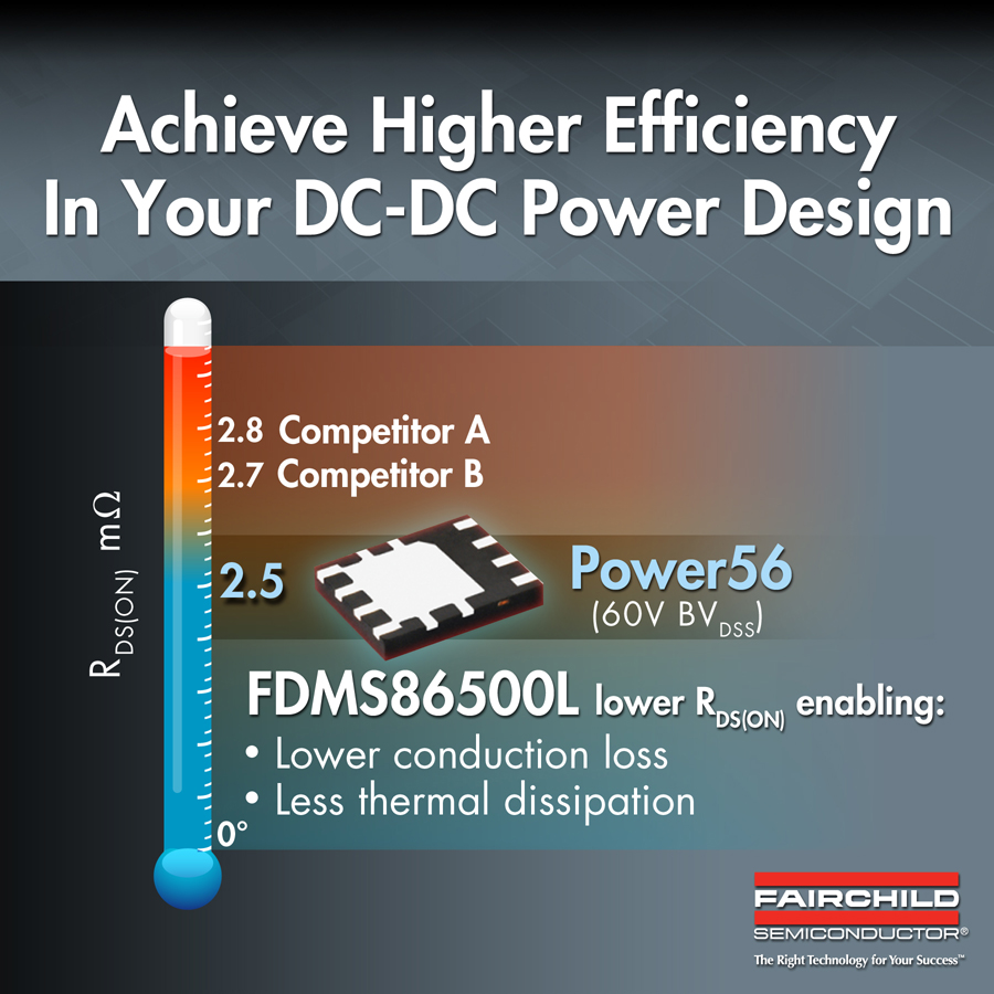 FDMS86500L:飛兆半導(dǎo)體推出PowerTrench® MOSFET器件用于DC-DC電源