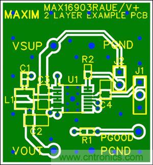 圖5：兩層板布線(頂層)，器件為TSSOP封裝