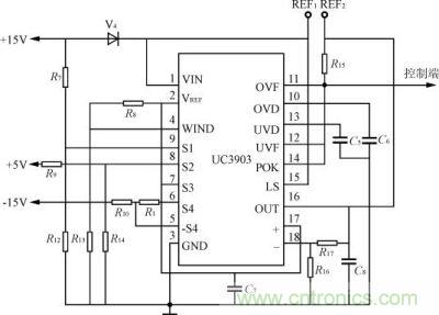 三路輸出模塊電源過(guò)、欠壓保護(hù)電路圖
