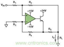 圖1. 改進(jìn)型Howland電流源驅(qū)動(dòng)接地負(fù)載。