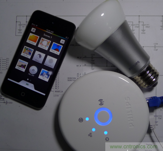 三個組合（控制盒、Hue 燈泡、iOS 的 APP）