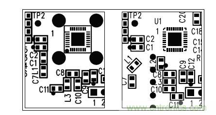  圖中所示為兩種不同的PCB布局，其中一種布局的元件排列方向不合理（L1和L3），另一種的方向排列則更為合適。
