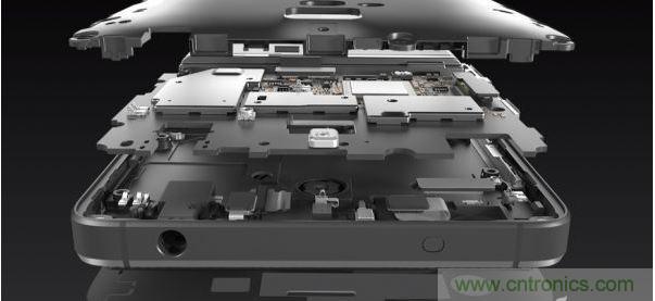 手機(jī)的內(nèi)部結(jié)構(gòu)，其中決定手機(jī)堅(jiān)固程度的部分就是邊框與骨架