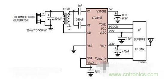 LTC3108 電源芯片優(yōu)化用于從熱電設(shè)備收集能量。