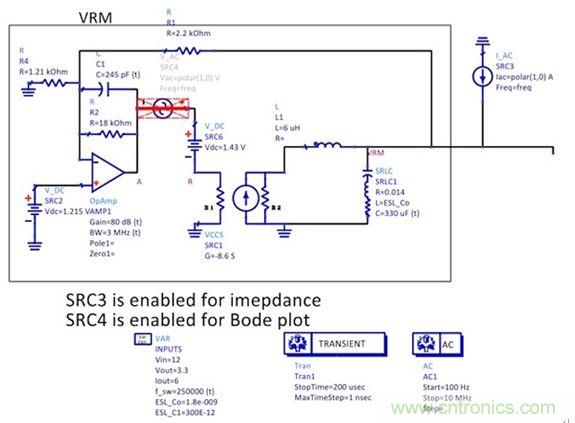 圖5：簡化后的狀態(tài)空間平均模型顯示了誤差放大器電路、功率級跨導(dǎo)和輸出電容。