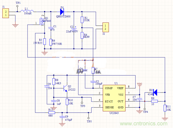 升壓芯片UC2843為什么不能正常工作？