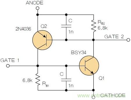 圖2：增加兩個(gè)電容值為1nF的SMD陶瓷電容器后，可以在ΔV達(dá)到10V的情況下防止導(dǎo)通。
