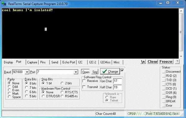  圖6：隔離型USB-to-UART轉換器的環(huán)回測試。