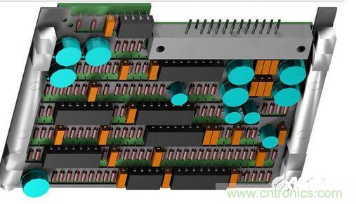 F-16戰(zhàn)斗機的雷達干擾裝置PCB，在所有的零組件下方有一個鋁制散熱器；千萬別讓機械工程師為了散熱器設計而自作主張布局PCB，以免犧牲電子能。