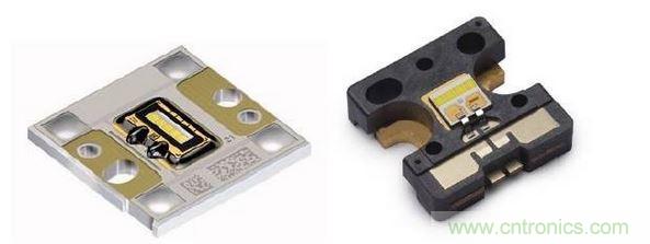 左圖為Osram汽車前大燈專用模組，右圖為Philips汽車前大燈專用模組。