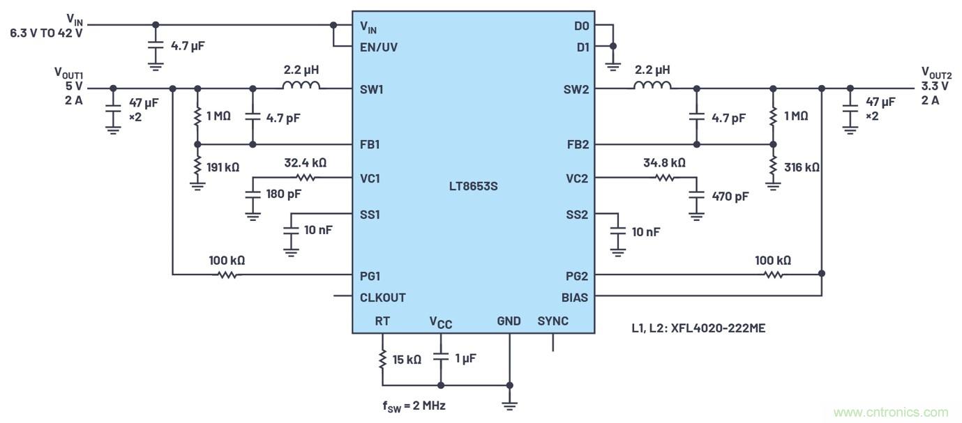 具有6.2 &micro;A靜態(tài)電流的雙通道、42 V、2 A、單片、同步降壓型Silent Switcher 2穩(wěn)壓器