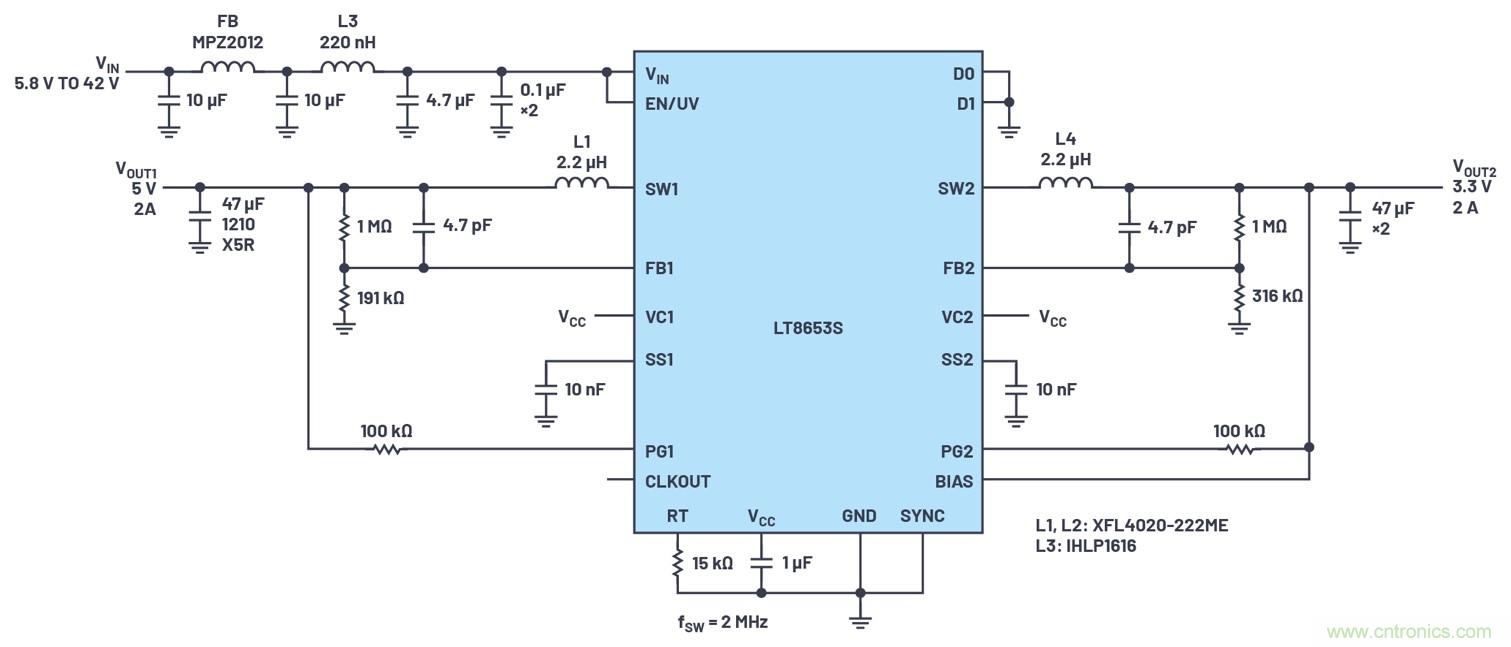 具有6.2 &micro;A靜態(tài)電流的雙通道、42 V、2 A、單片、同步降壓型Silent Switcher 2穩(wěn)壓器