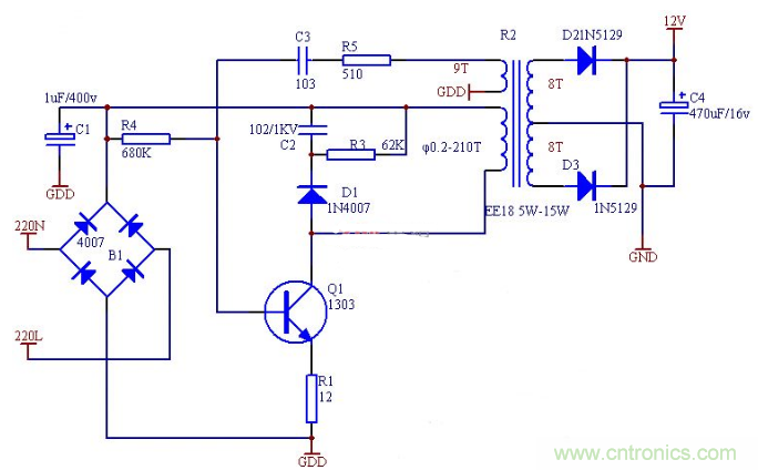 六款簡單的開關(guān)電源電路設(shè)計，內(nèi)附原理圖詳解