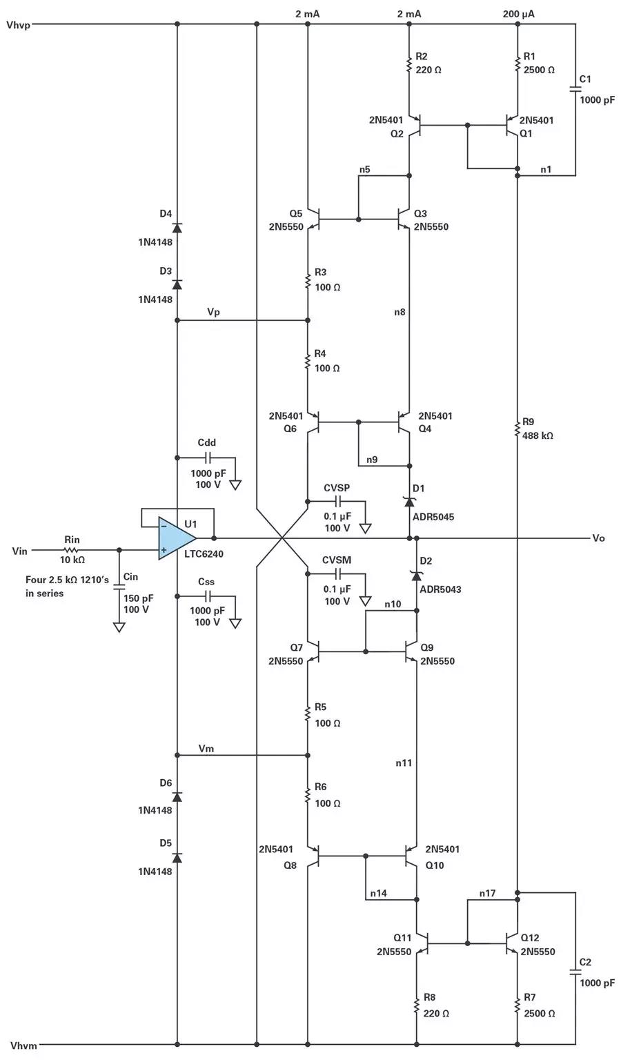 能否讓低壓放大器自舉來獲得高壓緩沖器？